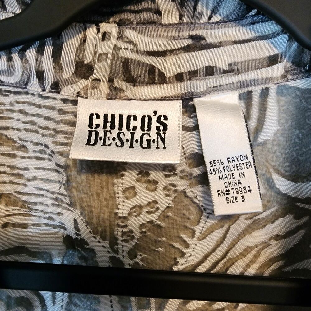 Vintage Chico's Design Sheer Burnout Blouse Size 3 XL Black White Abstract